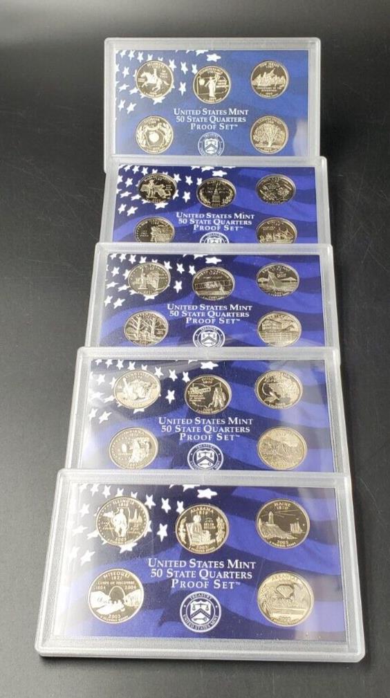 1999 - 2009 U.S. Mint Proof State Quarters 11 Sets CLAD without BOX - COA