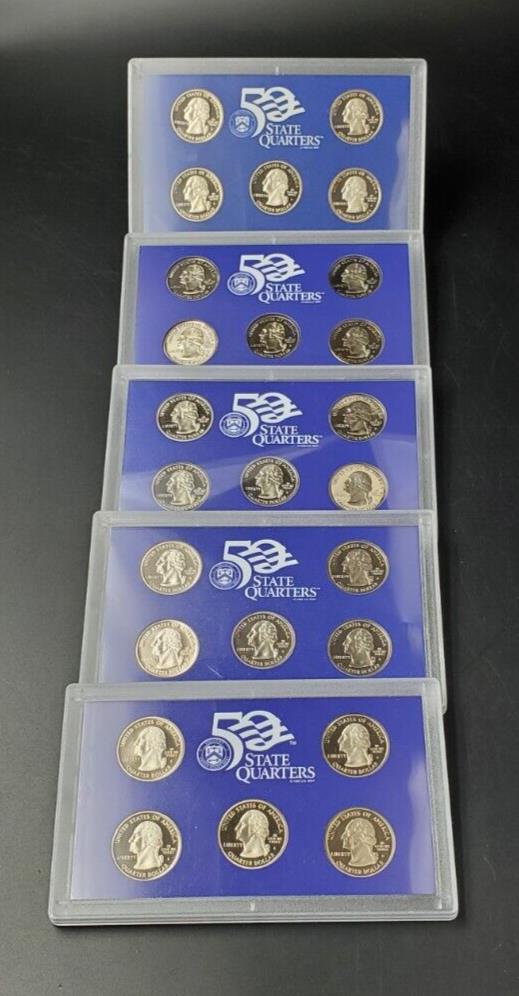 1999 - 2009 U.S. Mint Proof State Quarters 11 Sets CLAD without BOX - COA