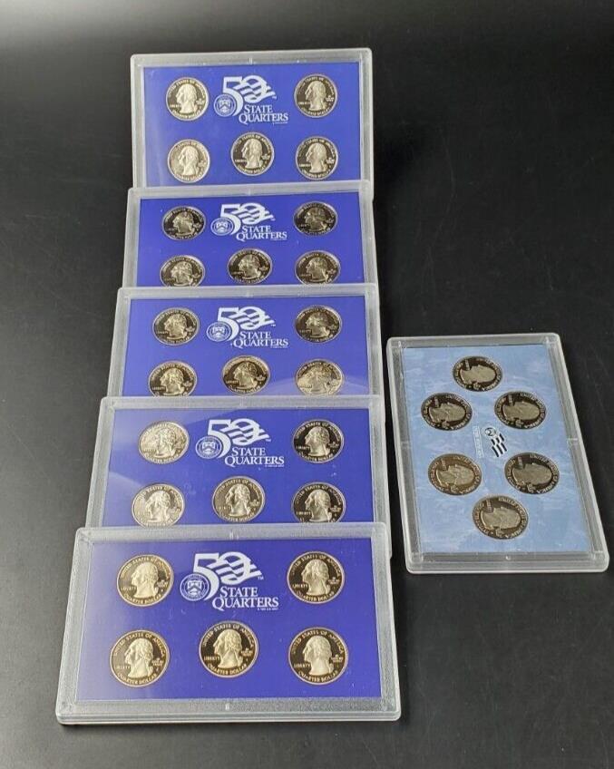 1999 - 2009 U.S. Mint Proof State Quarters 11 Sets CLAD without BOX - COA