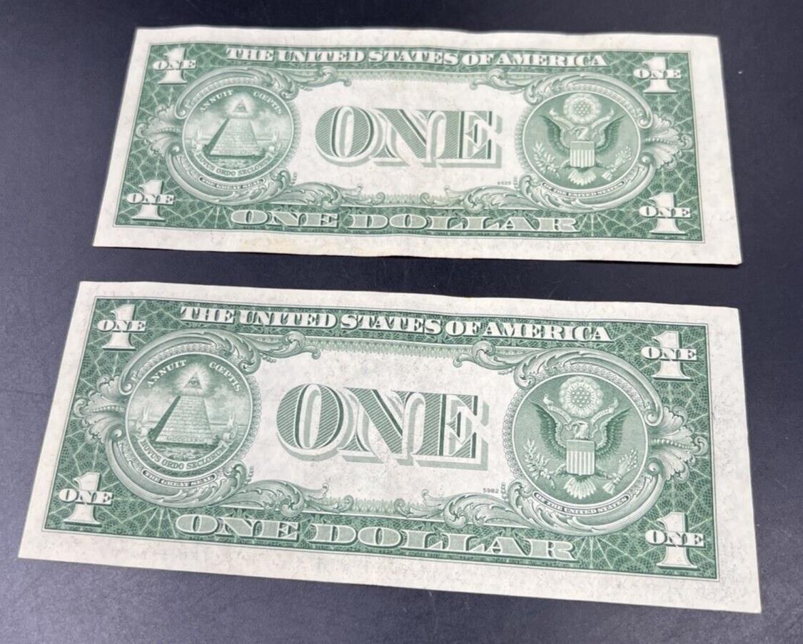 2 Consecutive 1935 G $1 One Dollar Silver Certificate Note Bills AU Circ #930