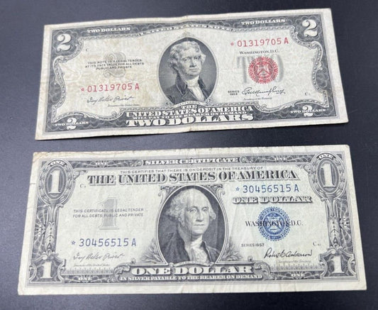 2 Note Set 1953 $2 * Star Legal Tender Note and 1957 $1 Star Silver Certificate