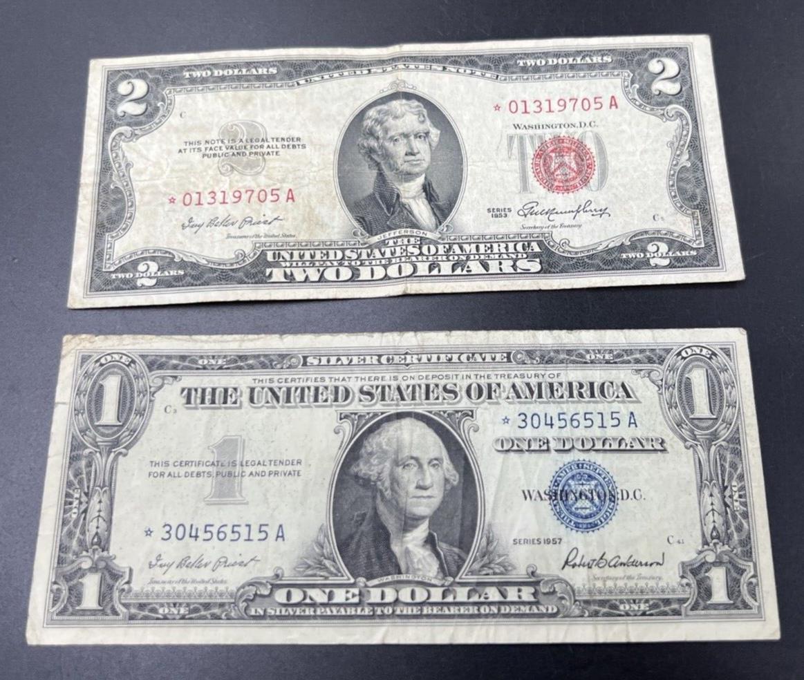 2 Note Set 1953 $2 * Star Legal Tender Note and 1957 $1 Star Silver Certificate