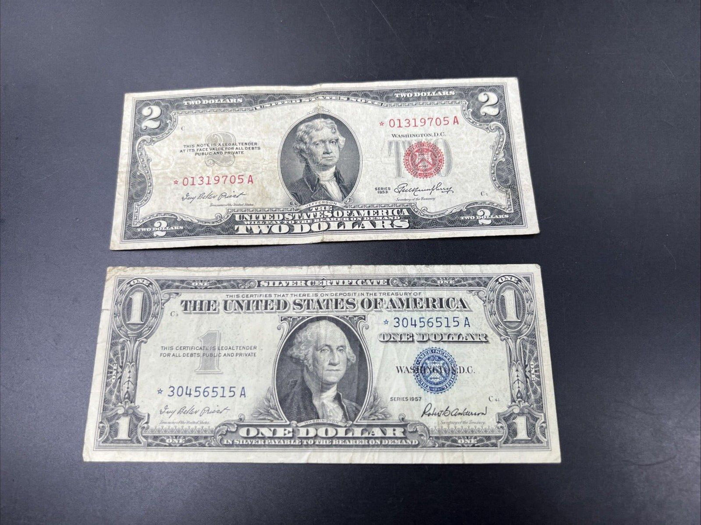 2 Note Set 1953 $2 * Star Legal Tender Note and 1957 $1 Star Silver Certificate