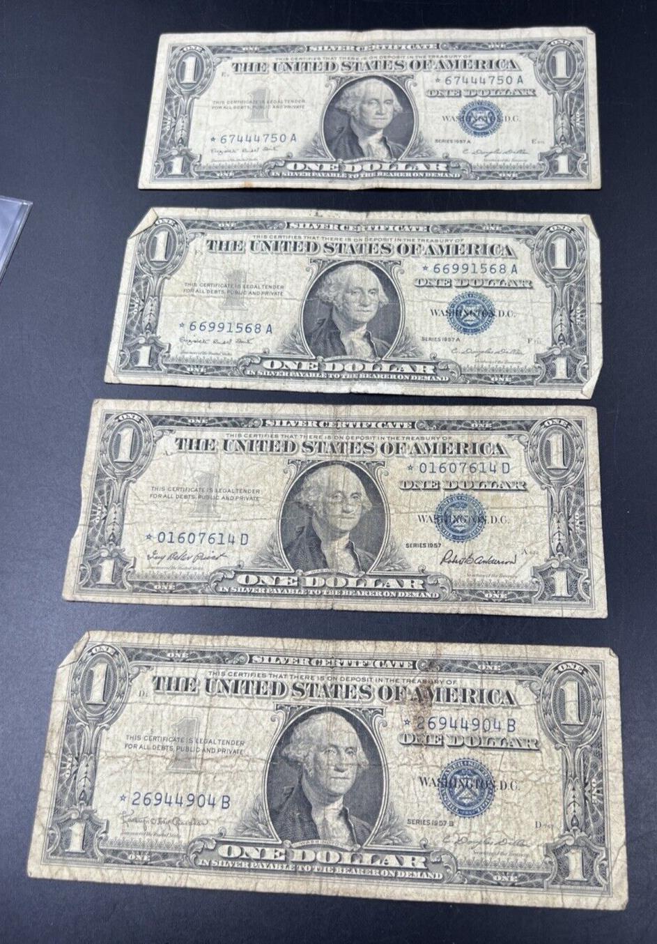 Lot of 4 1957 * Star Note $1 One Dollar Silver Certificate Replacement Bills CIR