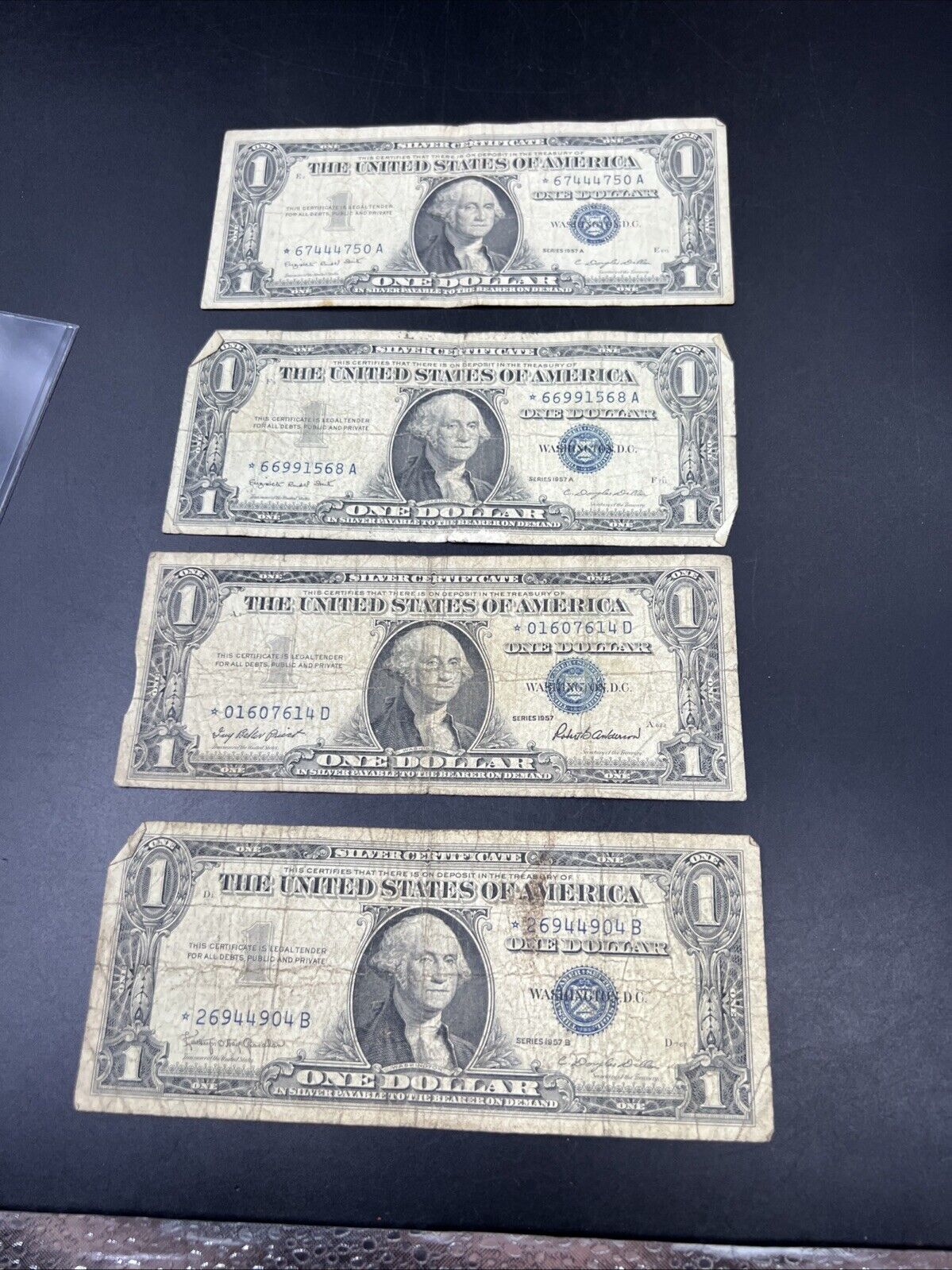 Lot of 4 1957 * Star Note $1 One Dollar Silver Certificate Replacement Bills CIR