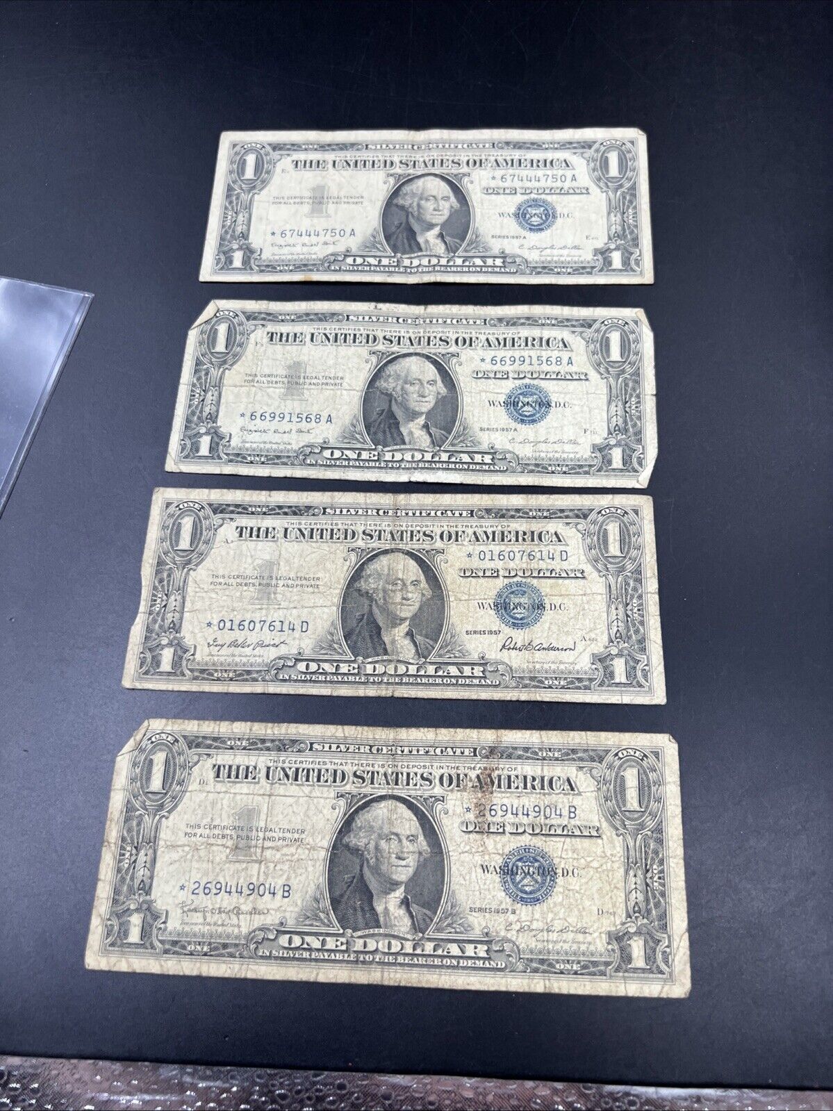 Lot of 4 1957 * Star Note $1 One Dollar Silver Certificate Replacement Bills CIR