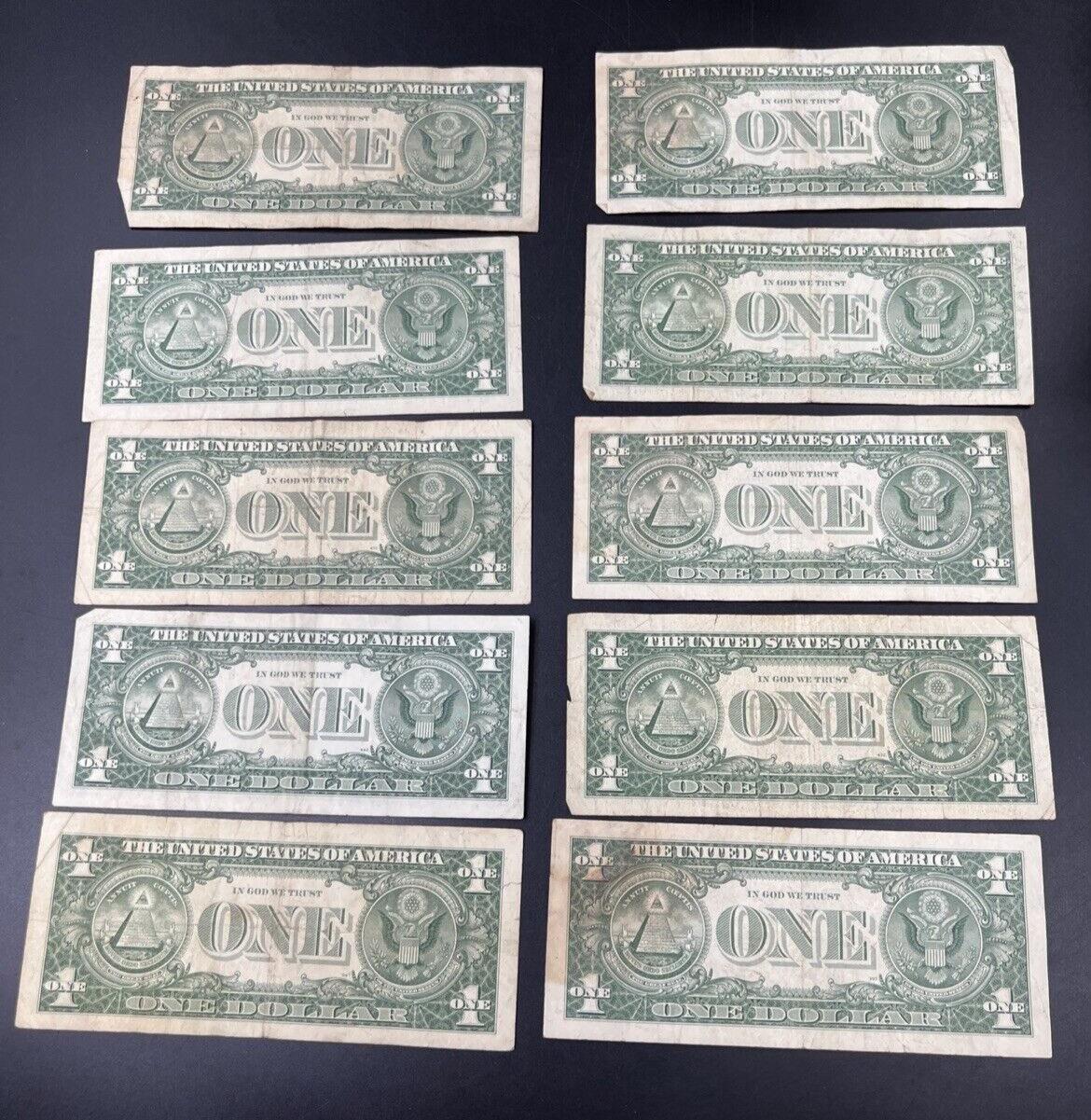 Lot of 10 1957 $1 One Dollar Blue Seal Silver Certificate Note Bills VG #290