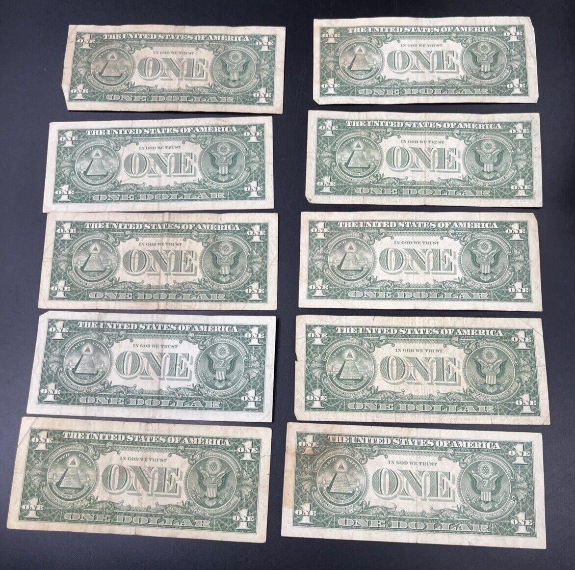 Lot of 10 1957 $1 One Dollar Blue Seal Silver Certificate Note Bills VG #290