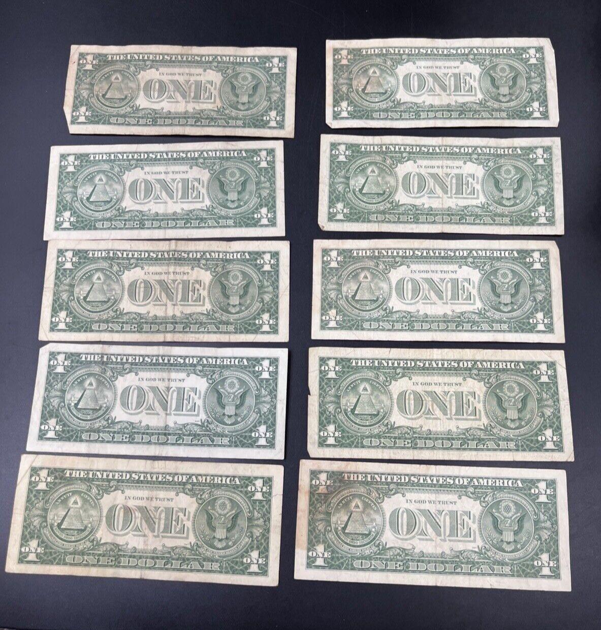 Lot of 10 1957 $1 One Dollar Blue Seal Silver Certificate Note Bills VG #290