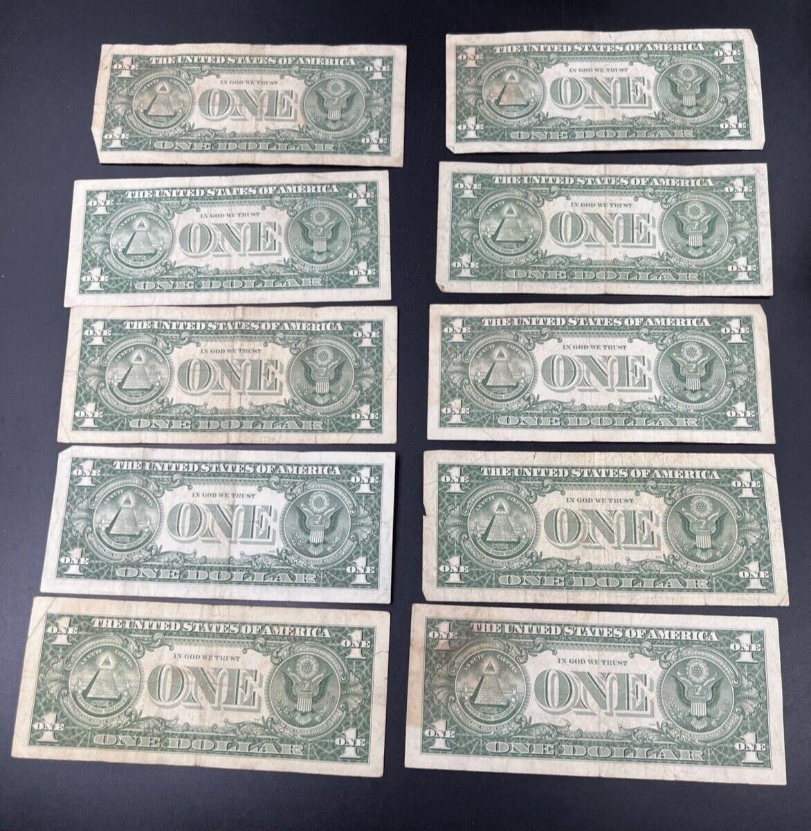 Lot of 10 1957 $1 One Dollar Blue Seal Silver Certificate Note Bills VG #290