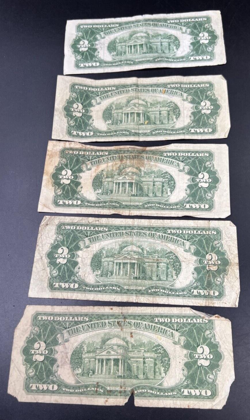 Lot of 5 Cull 1953 $2 Red Seal Legal Tender Currency Note Bills #633