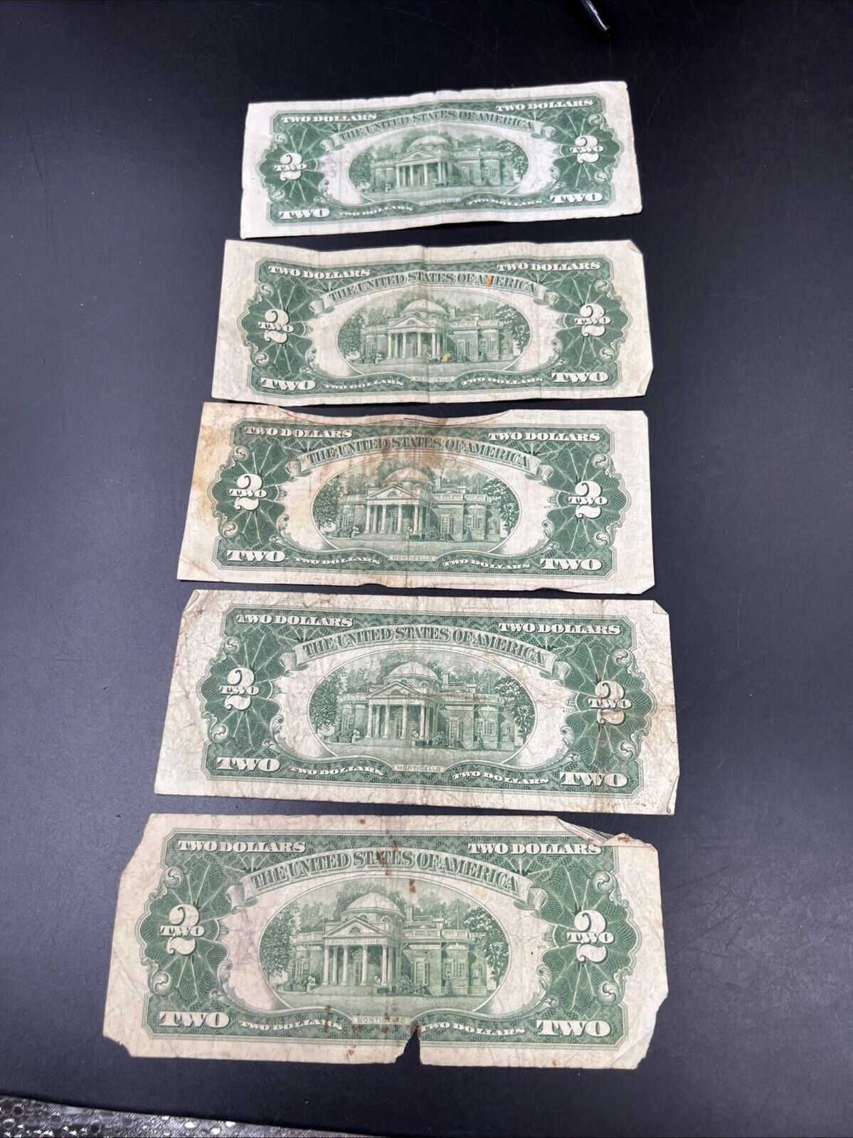 Lot of 5 Cull 1953 $2 Red Seal Legal Tender Currency Note Bills #633