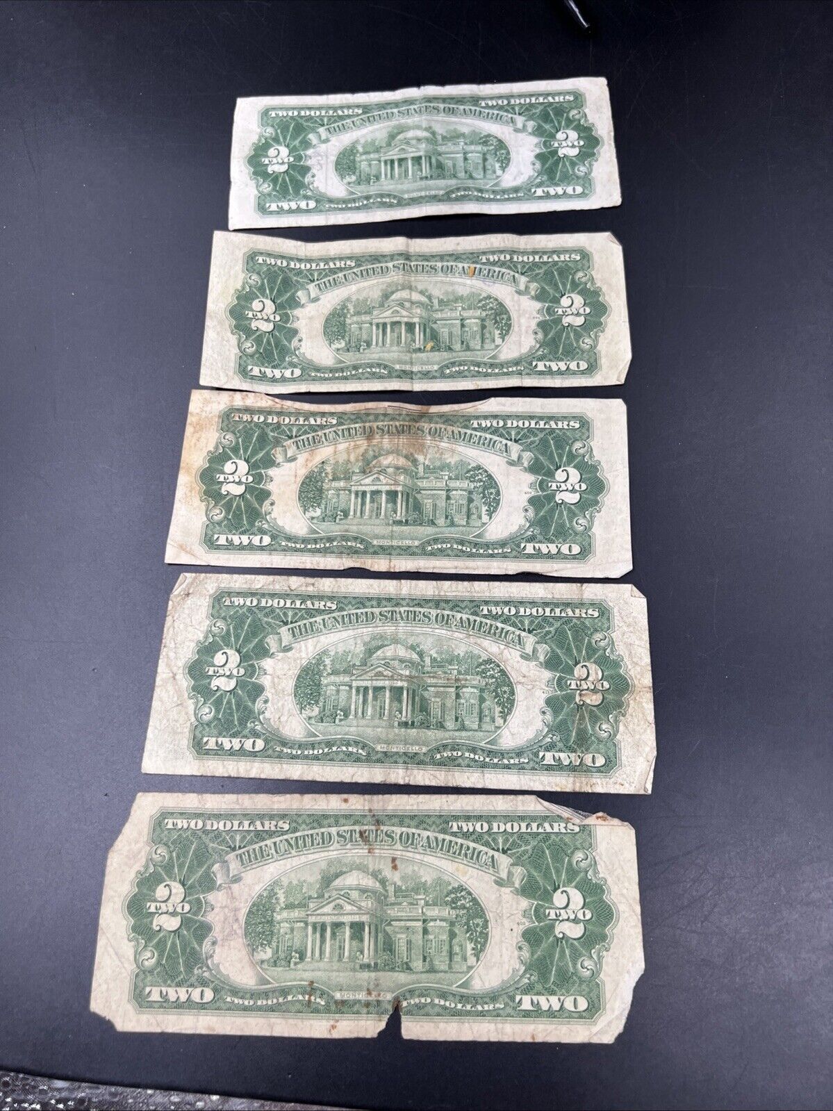 Lot of 5 Cull 1953 $2 Red Seal Legal Tender Currency Note Bills #633