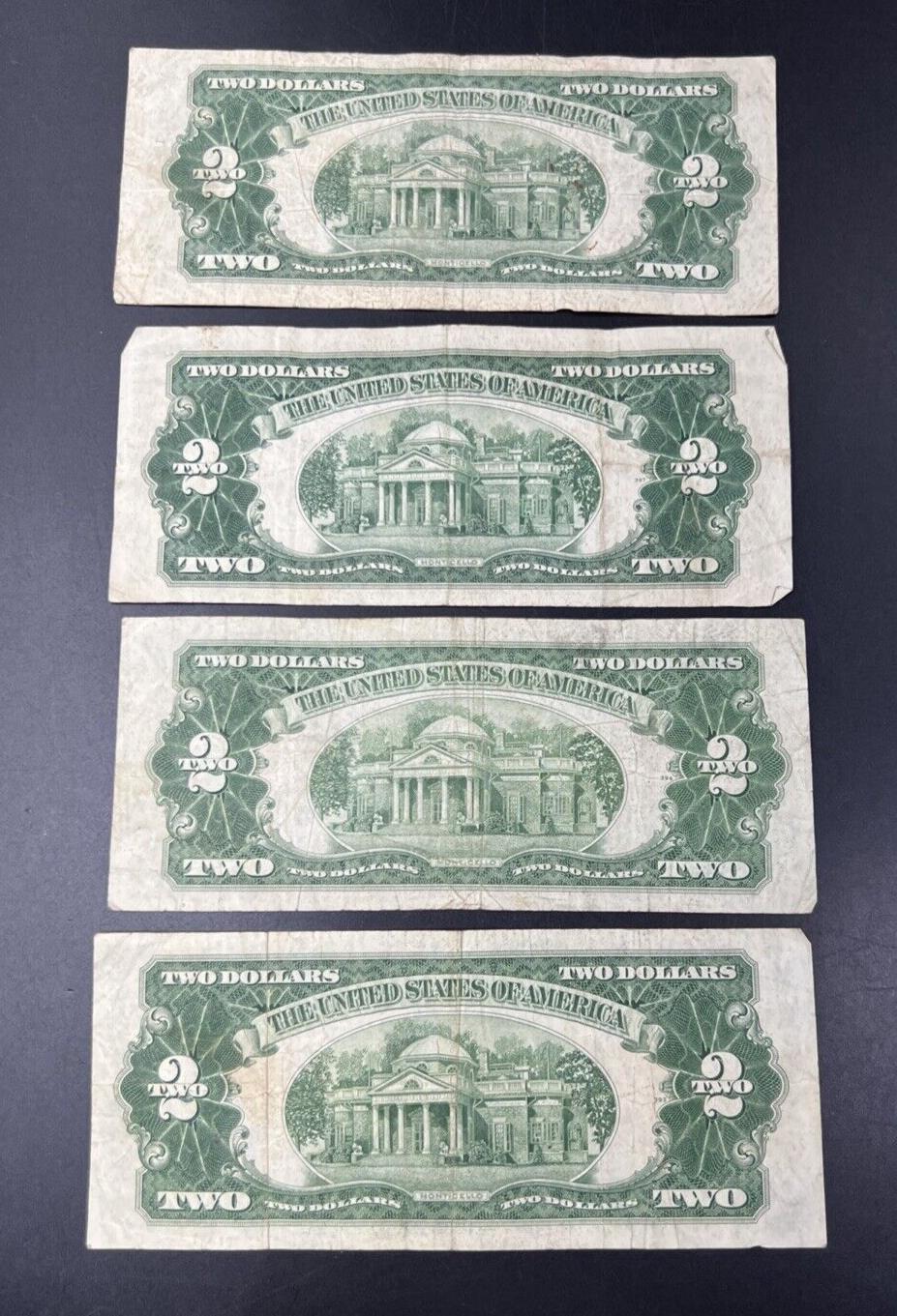 4 NOTE SET 1953 + A B & C $2 Red Seal Legal Tender Currency Note Bills VG #546