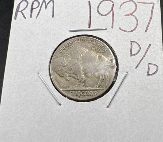 1937 D/D 5c Buffalo Nickel Coin Choice VF Very Fine RPM Variety Coin