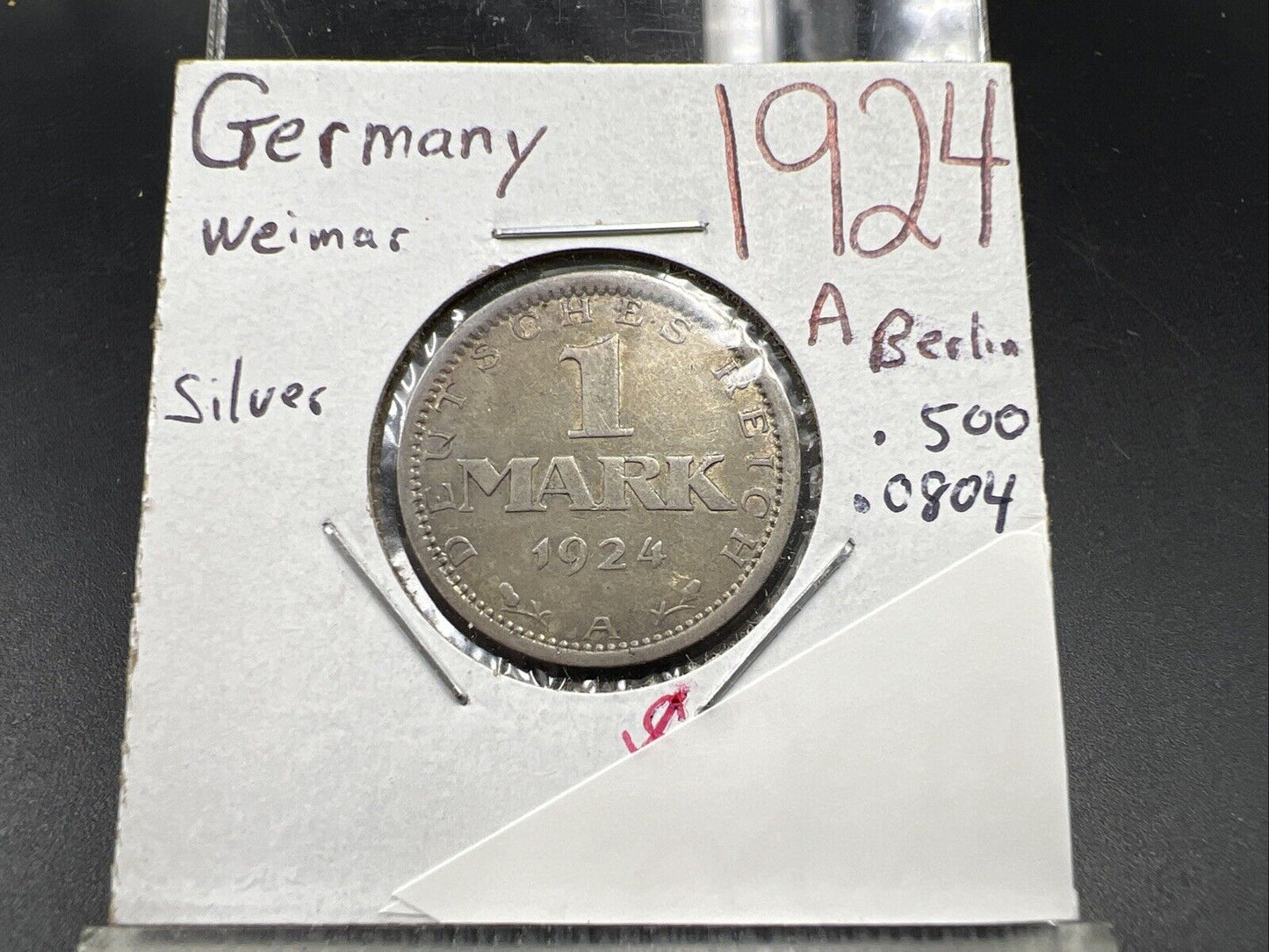 1924 A Weimar Germany 1 Mark Silver Coin XF EF Extra Fine Circulated