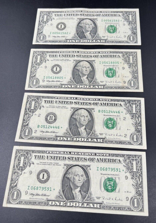 Lot of 4 1995 * Star $1 One Dollar FRN Federal Reserve Notes Circulated #591