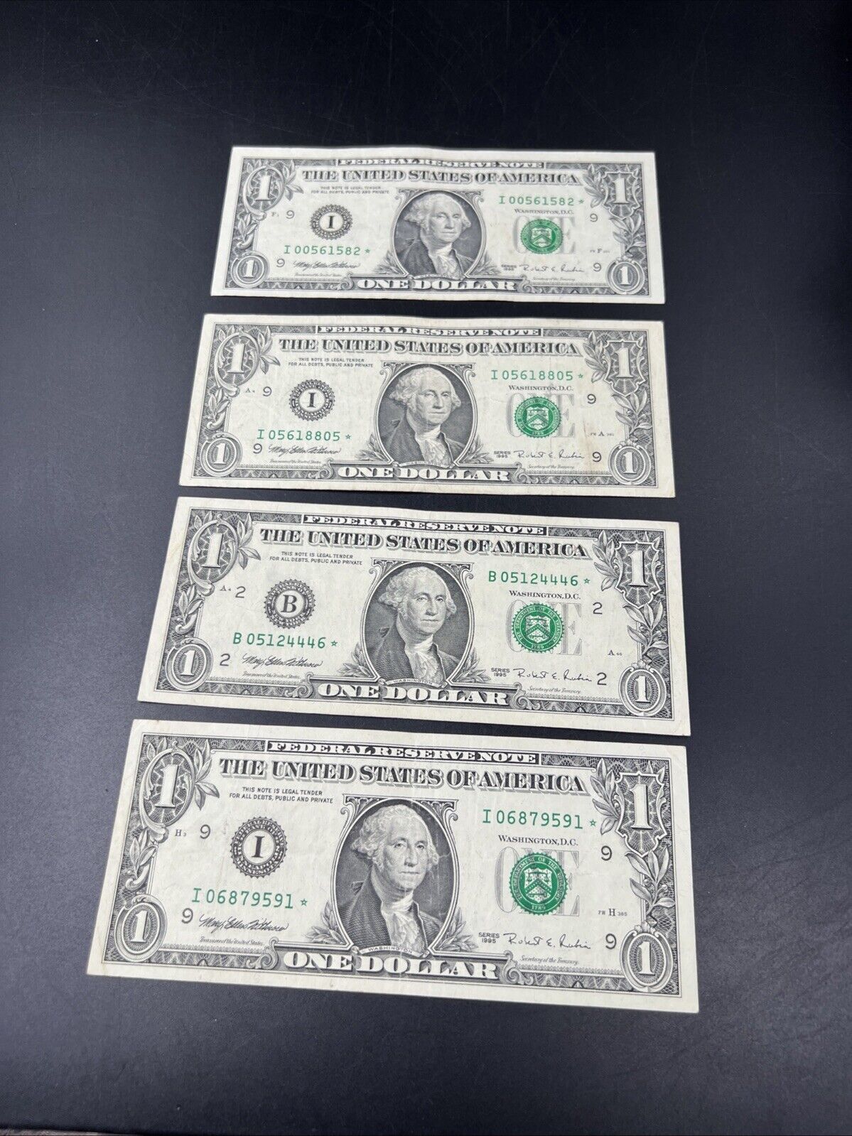 Lot of 4 1995 * Star $1 One Dollar FRN Federal Reserve Notes Circulated #591