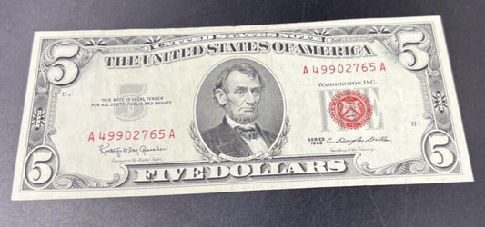 1963 $5 Five Dollar Legal Tender Red Seal United States Note VF Circ