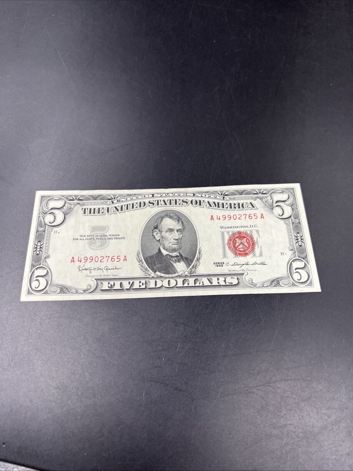 1963 $5 Five Dollar Legal Tender Red Seal United States Note VF Circ