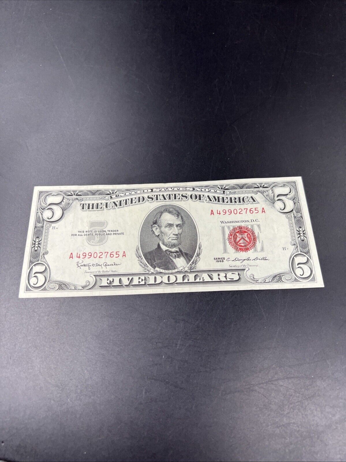 1963 $5 Five Dollar Legal Tender Red Seal United States Note VF Circ