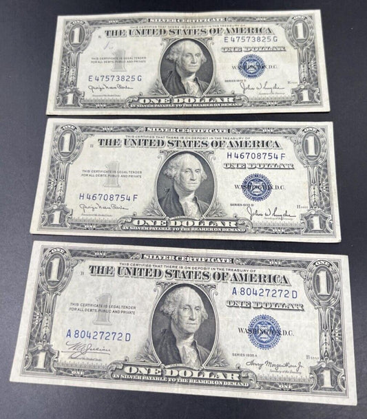 Lot of 3 1935 $1 One Dollar Blue Note Silver Certificates F / VF Conditions #272