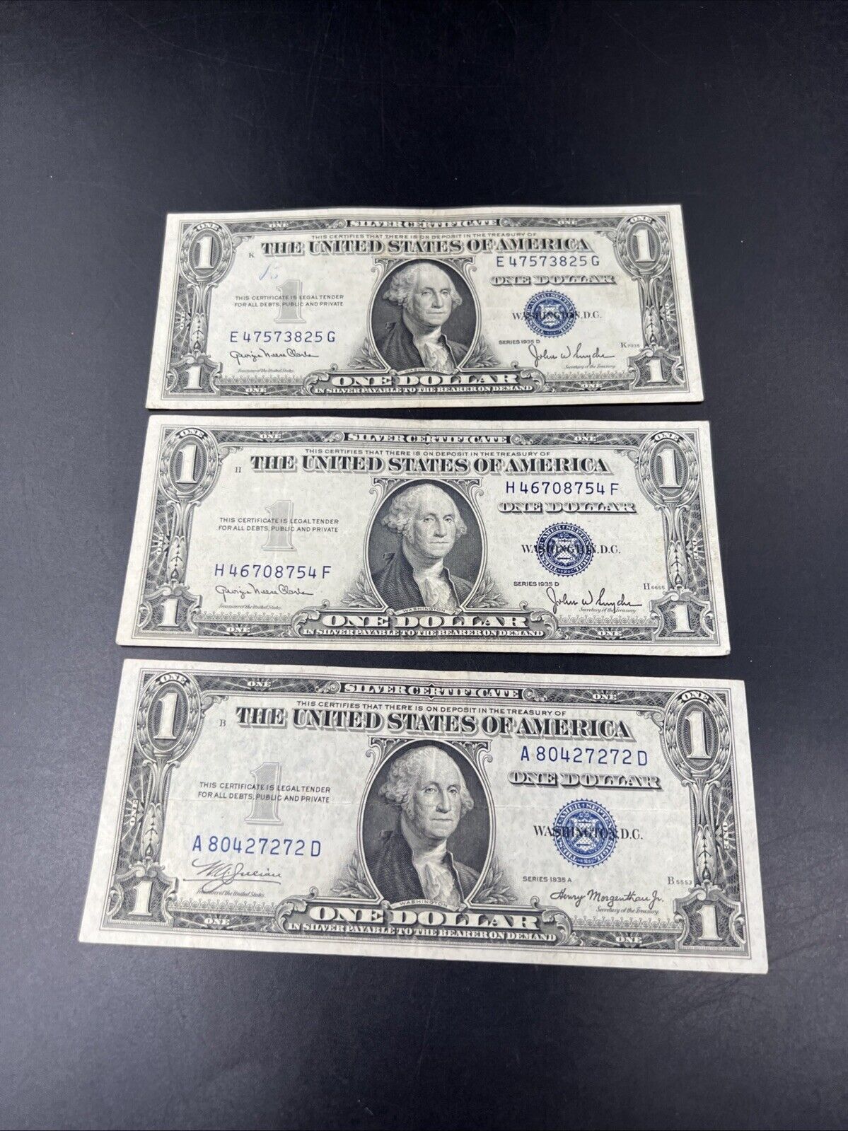 Lot of 3 1935 $1 One Dollar Blue Note Silver Certificates F / VF Conditions #272