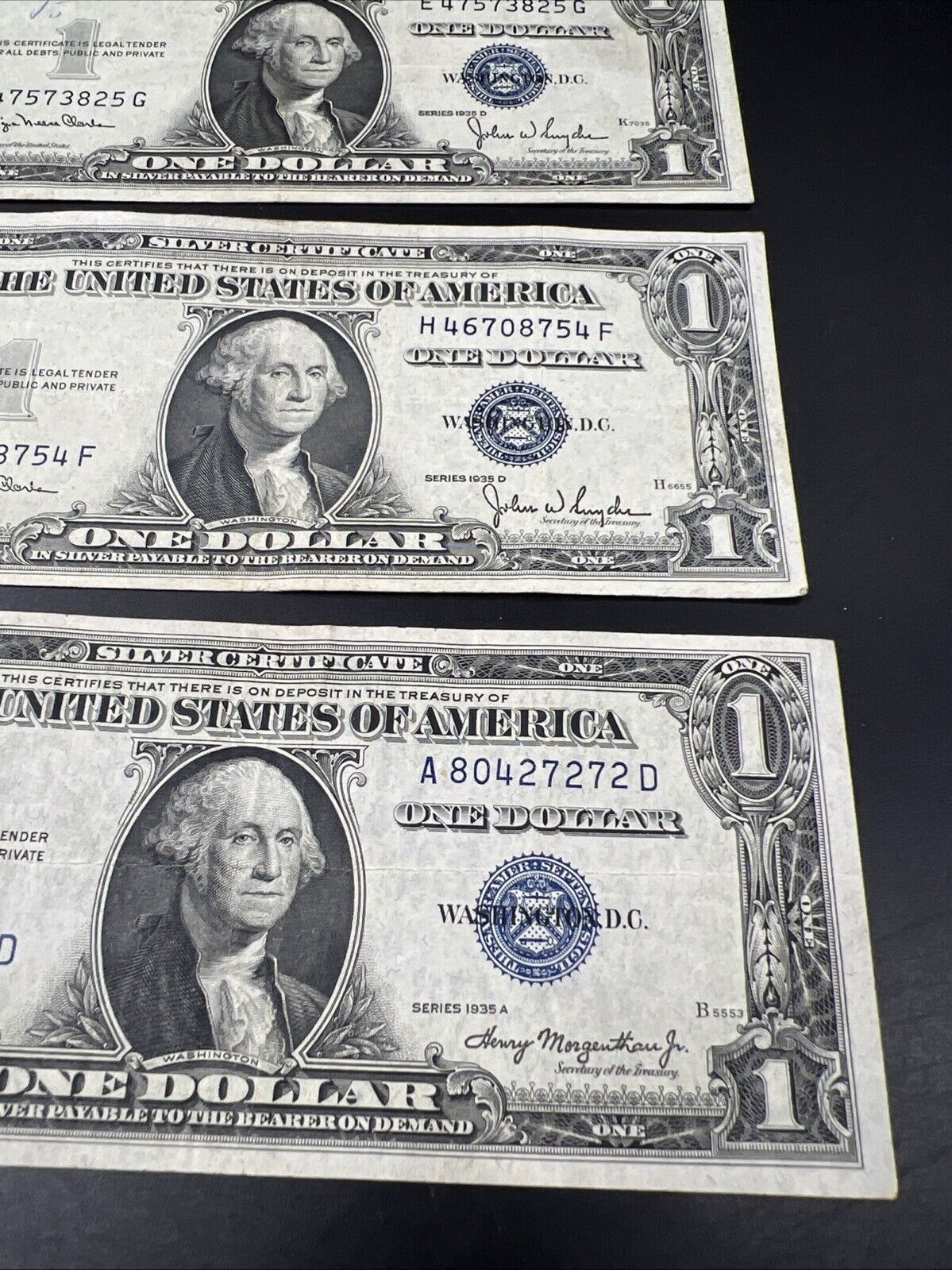 Lot of 3 1935 $1 One Dollar Blue Note Silver Certificates F / VF Conditions #272