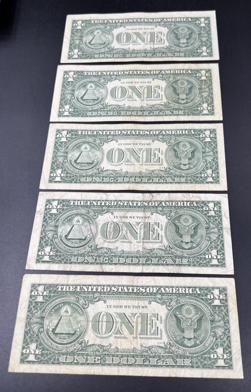 Lot of 5 1995 * Star $1 One Dollar FRN Federal Reserve Notes Circulated #747