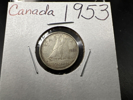 Canada 1953 10 CENTS Silver Dime Coin Circulated