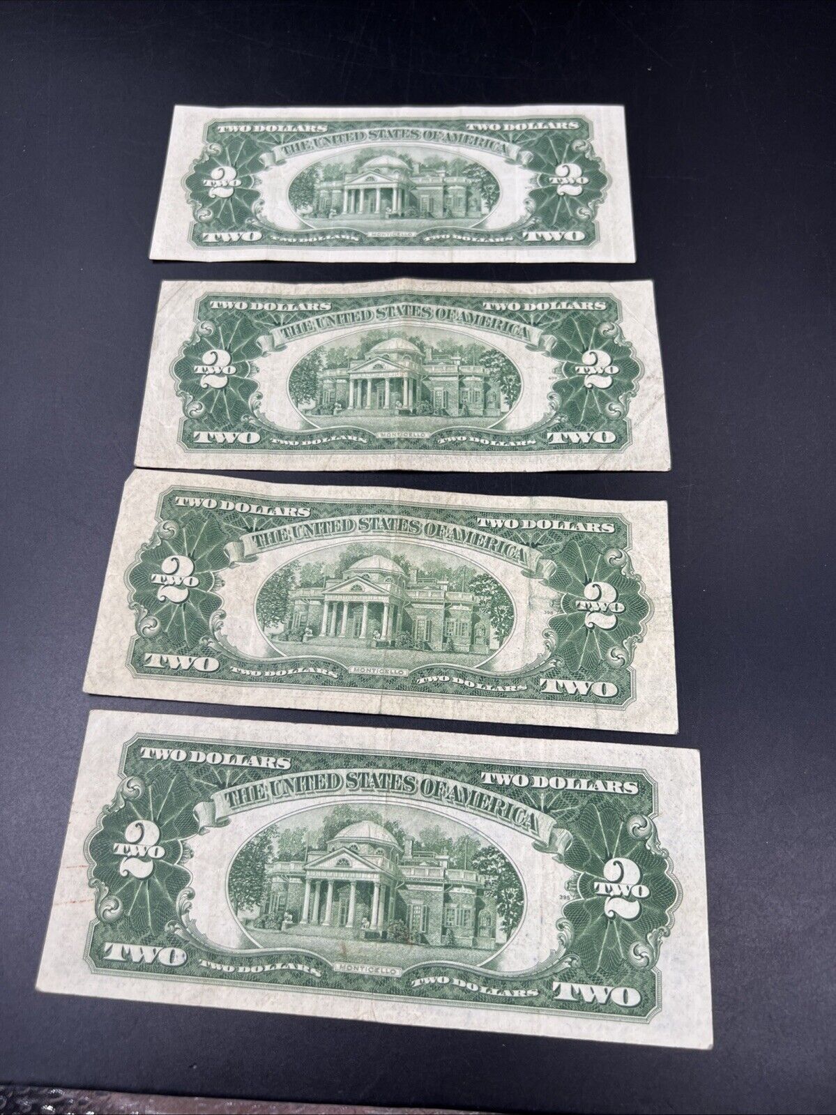 4 NOTE SET 1953 + A B & C $2 Red Seal Legal Tender Currency Note Bills VG #356