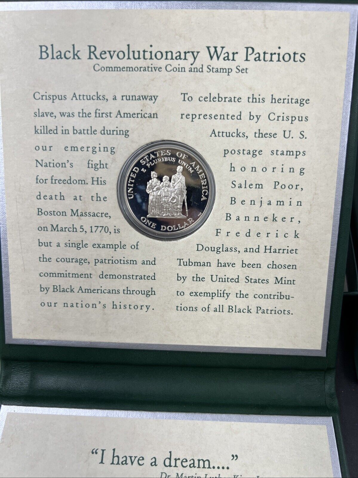 1998 Black Revolutionary War Patriots Commemorative Coin & Stamps Set OGP Nice