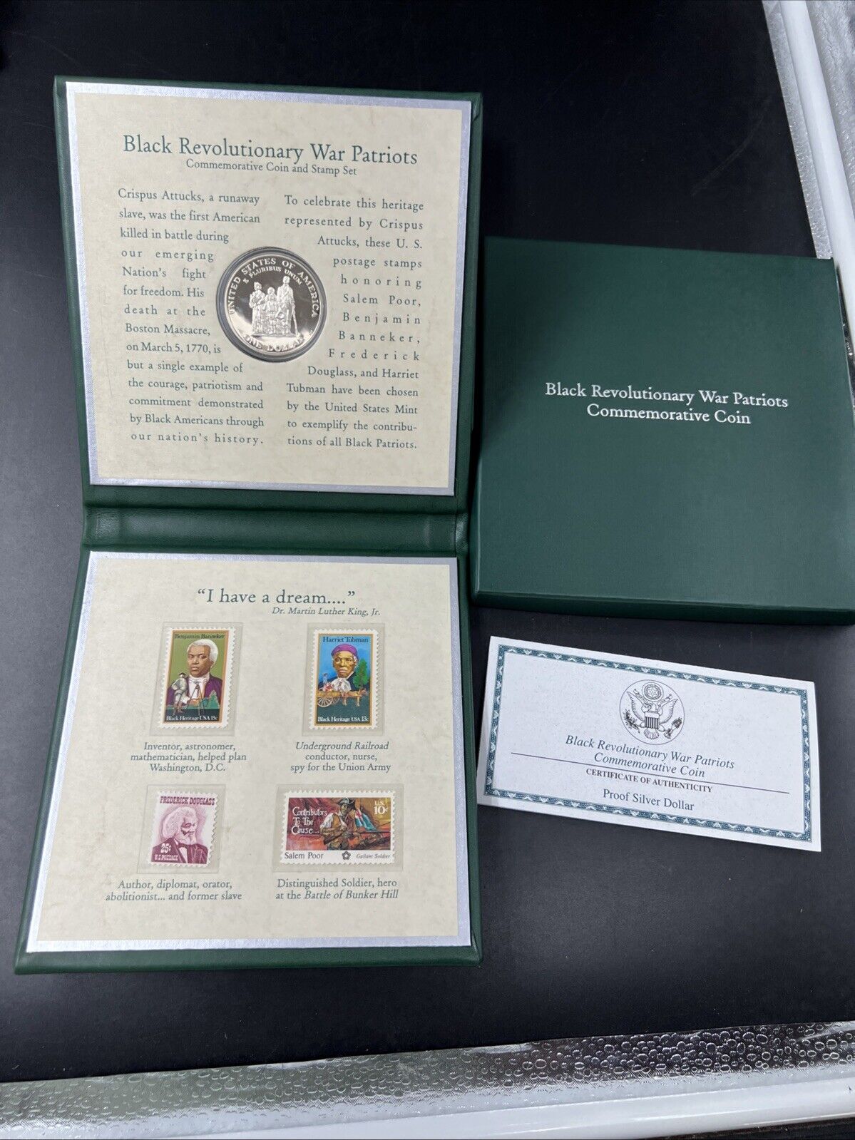 1998 Black Revolutionary War Patriots Commemorative Coin & Stamps Set OGP Nice