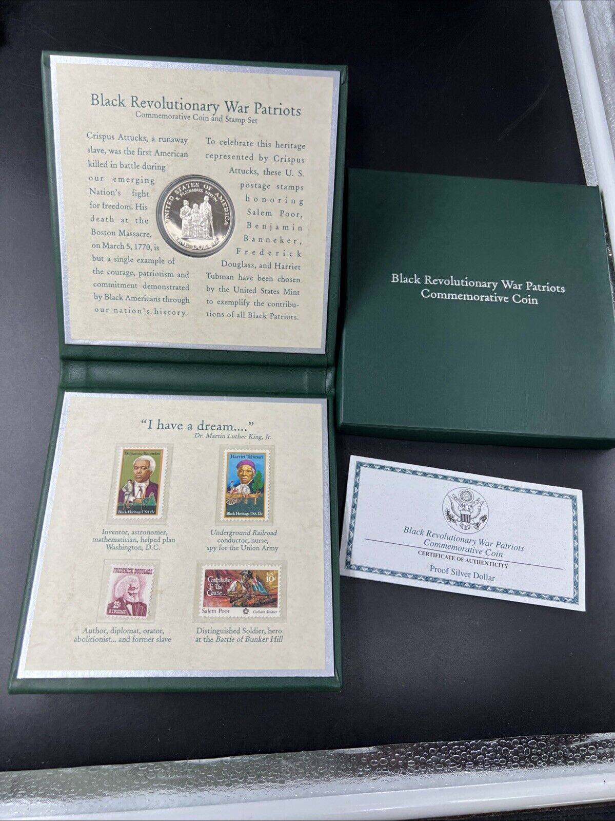 1998 Black Revolutionary War Patriots Commemorative Coin & Stamps Set OGP Nice