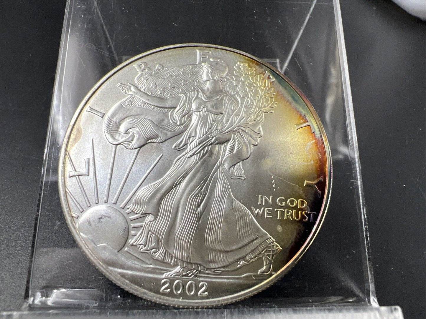 2002 1 Oz ASE American Silver Eagle Coin Gem BU UNC PQ Neat Toning Toner #B