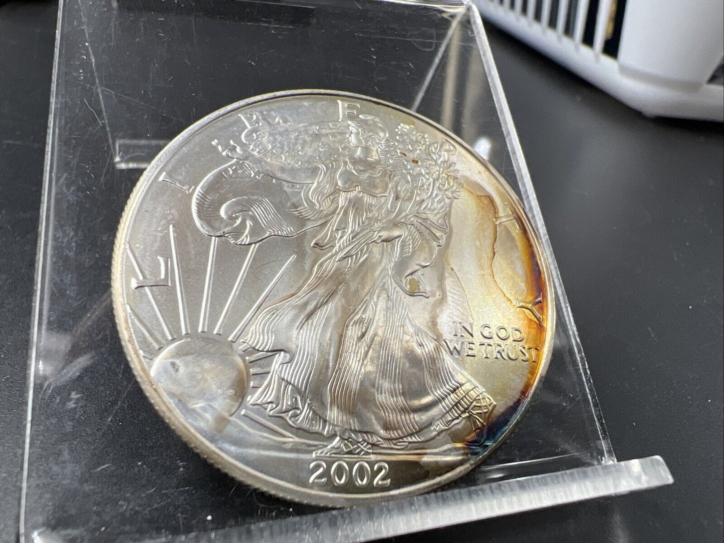 2002 1 Oz ASE American Silver Eagle Coin Gem BU UNC PQ Neat Toning Toner