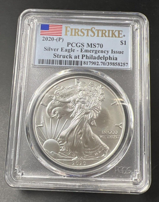 2020 P 1 OZ ASE American Silver Eagle PCGS MS70 Emergency Issue First Strike #57