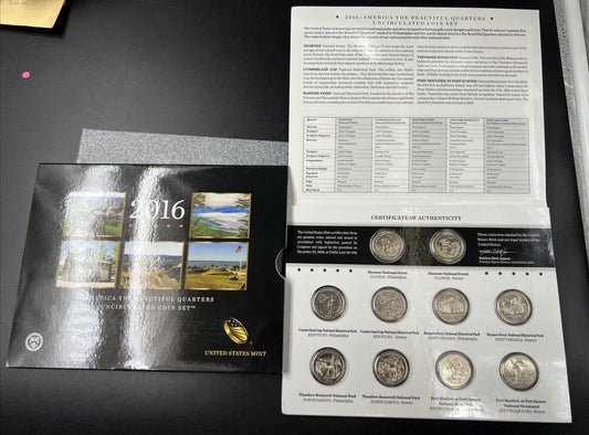 2016 US Mint Annual ATB America The Beautiful UNC 10 BU Quarter 25c Coin Set