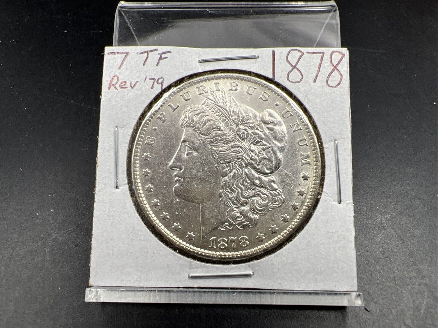 1878 P Morgan Silver Dollar Coin 7 TF Tail Feathers Reverse of 1979 Variety - AU