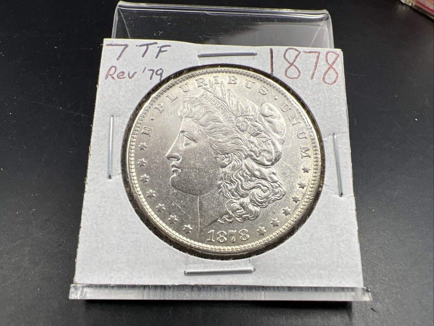 1878 P Morgan Silver Dollar Coin 7 TF Tail Feathers Reverse of 1979 Variety - AU