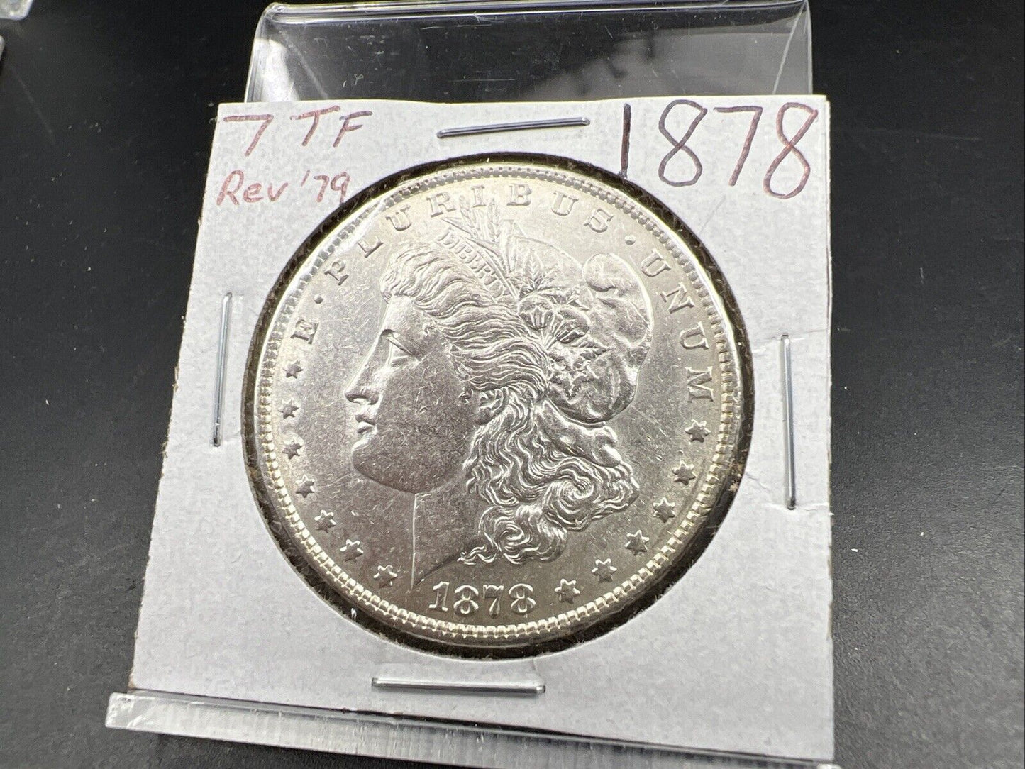 1878 P Morgan Silver Dollar Coin 7 TF Tail Feathers Reverse of 1979 Variety - AU