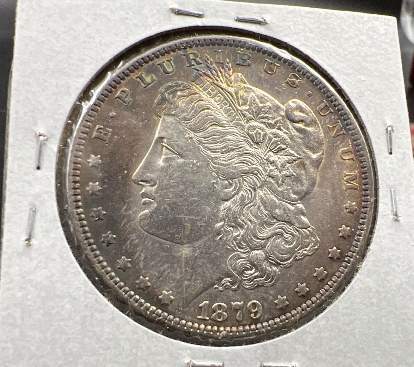 1879 P $1 Morgan Silver Dollar Coin Choice AU About UNC Amber Toning Rev Toner