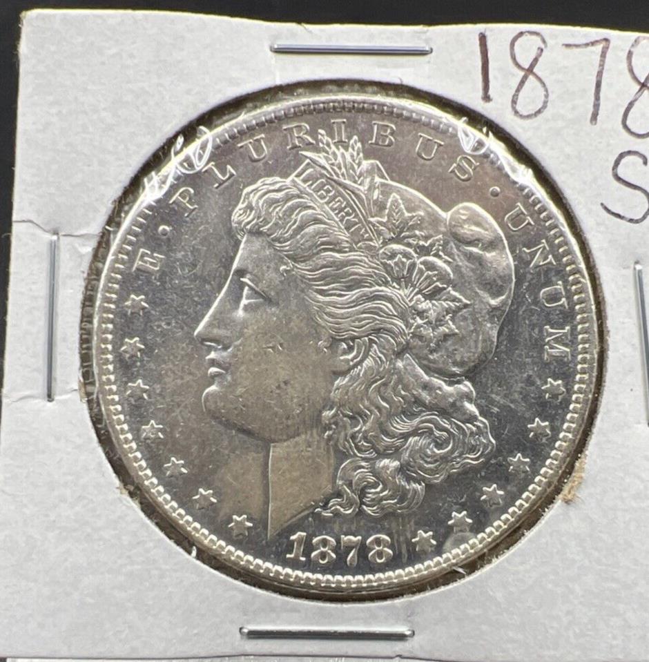 1878 S $1 Morgan Silver Dollar Coin UNC Uncirculated PL Obverse