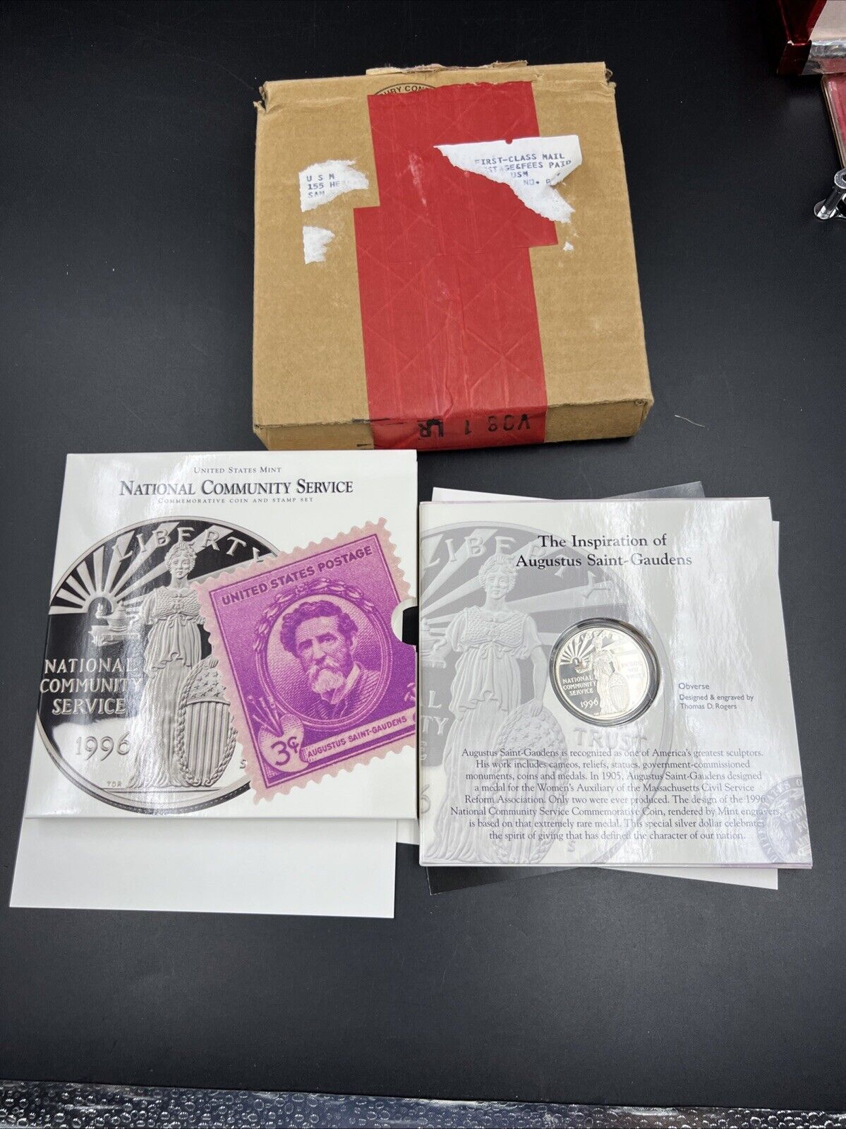 1996 National Community Service Proof Silver Dollar and Stamp Set Nice OGP