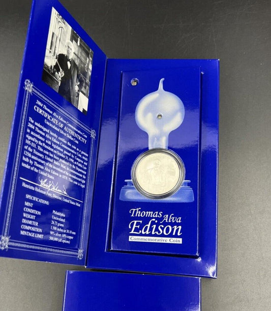 2004 Thomas Edison Commemorative Silver Dollar Collector Set Illumen Light Box A