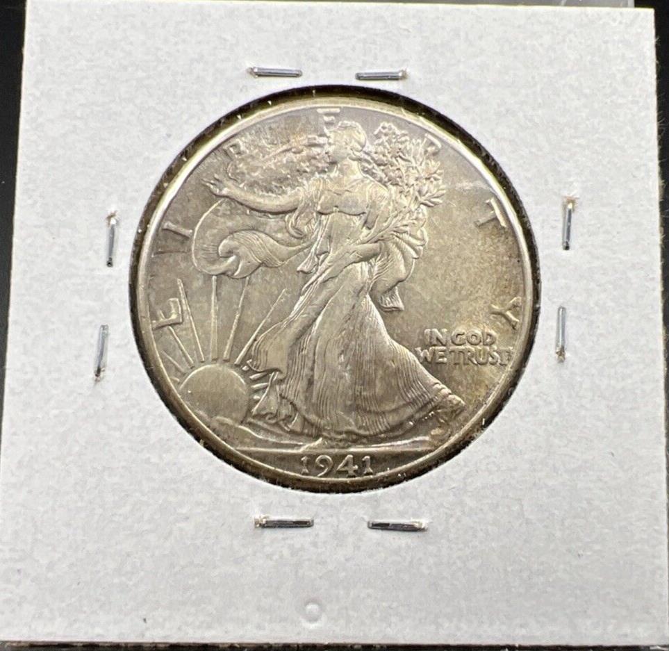 1941 P Walking Liberty Silver Half Dollar Coin AU About UNC Neat Toning Toner