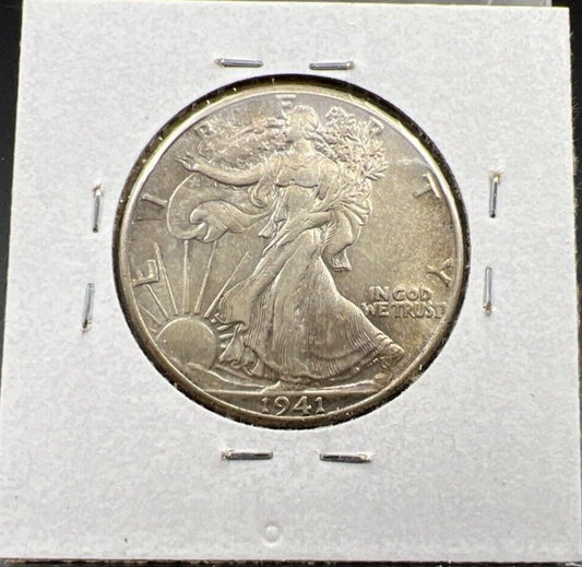 1941 P Walking Liberty Silver Half Dollar Coin AU About UNC Neat Toning Toner