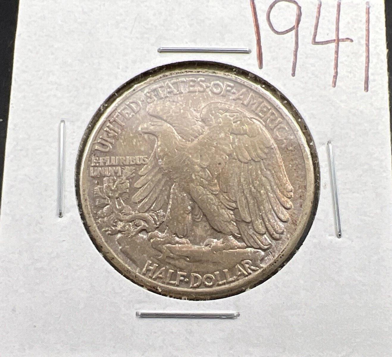 1941 P Walking Liberty Silver Half Dollar Coin AU About UNC Neat Toning Toner