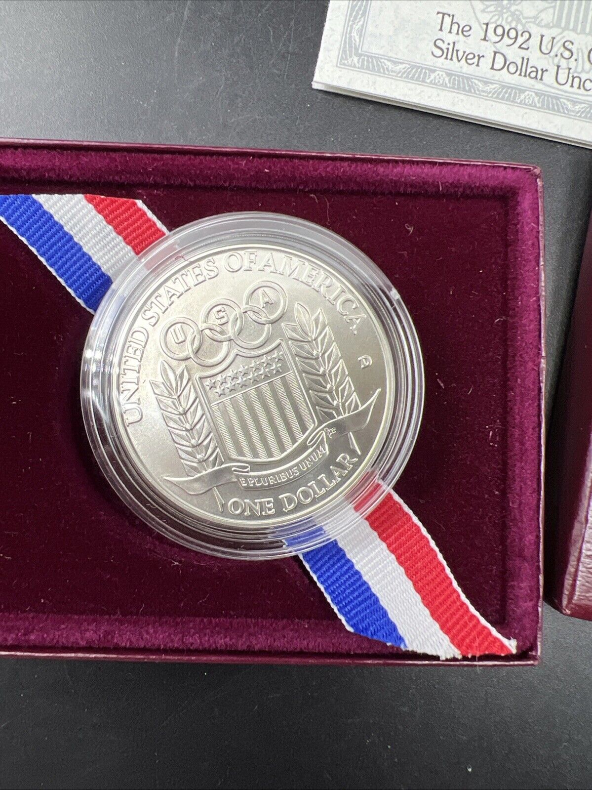 1992 Nolan Ryan Olympic Baseball 90% Silver Dollar Commemorate BU OGP Box COA