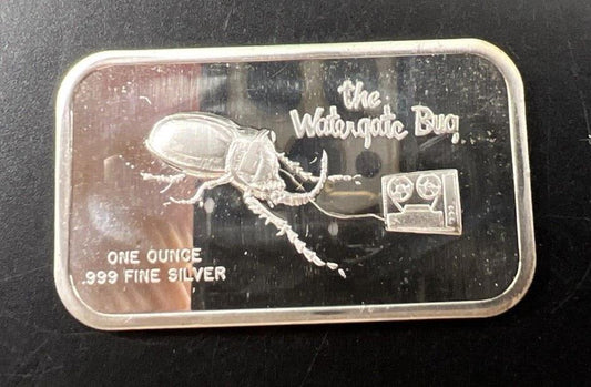 The Watergate Bug 1 oz Silver .999 Fine Art Bar - PL Obverse finish CH UNC